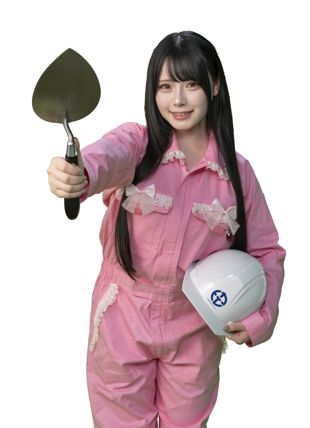 コテとヘルメットを持つむめいちゃん
